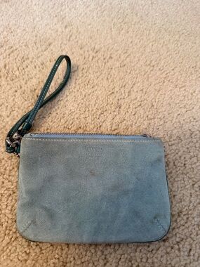 Coach Suede Wristlet in Sage and Dark Green Strap